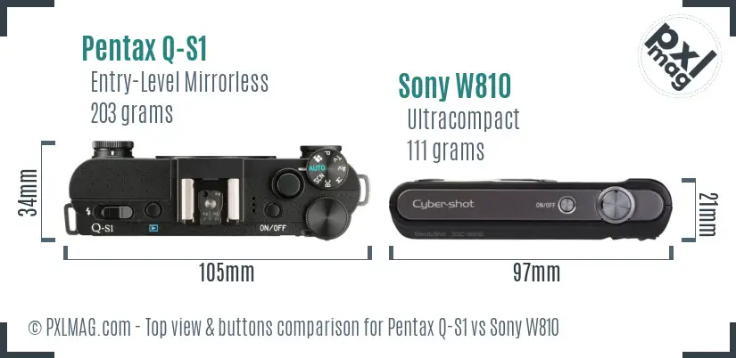 Pentax Q-S1 vs Sony W810 top view buttons comparison