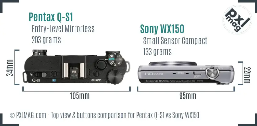 Pentax Q-S1 vs Sony WX150 top view buttons comparison