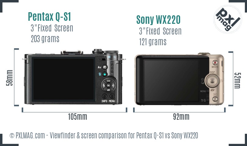 Pentax Q-S1 vs Sony WX220 Screen and Viewfinder comparison