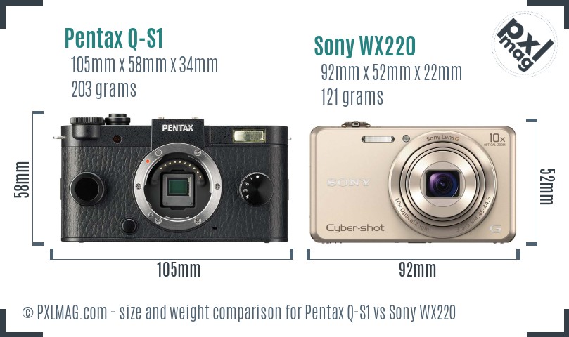 Pentax Q-S1 vs Sony WX220 size comparison Pentax Q-S1 vs Sony WX220 size comparison