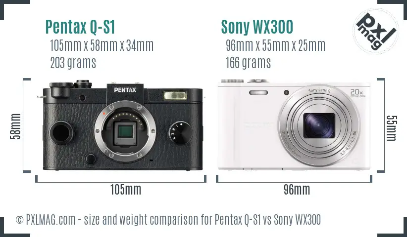Pentax Q-S1 vs Sony WX300 size comparison