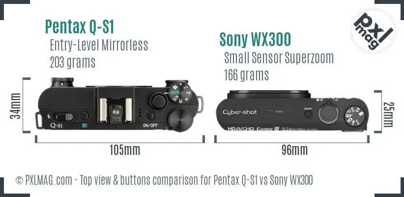 Pentax Q-S1 vs Sony WX300 top view buttons comparison