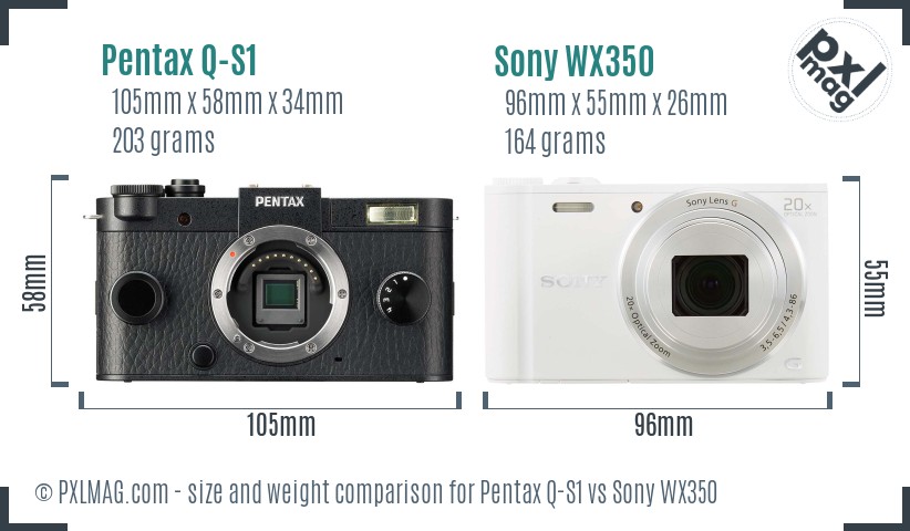 Pentax Q-S1 vs Sony WX350 size comparison