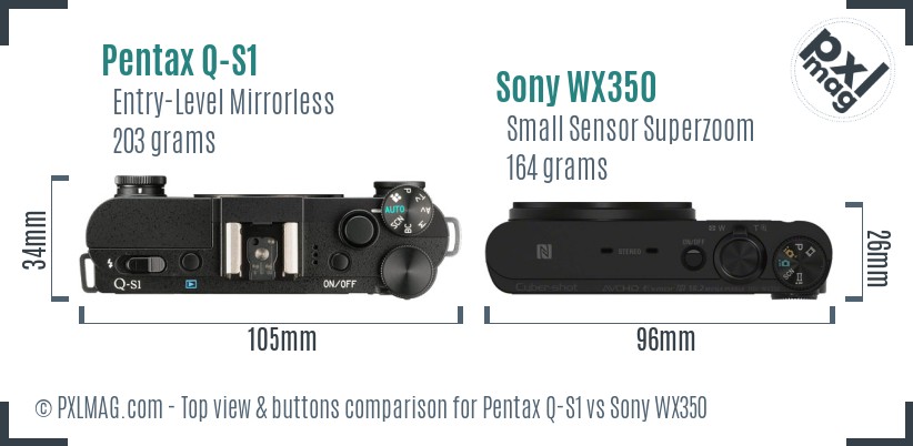 Pentax Q-S1 vs Sony WX350 top view buttons comparison
