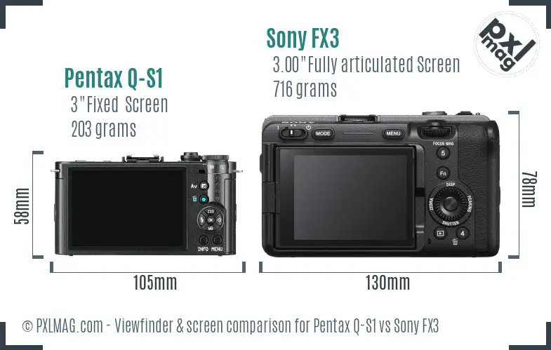 Pentax Q-S1 vs Sony FX3 Screen and Viewfinder comparison Pentax Q-S1 vs Sony FX3 Screen and Viewfinder comparison
