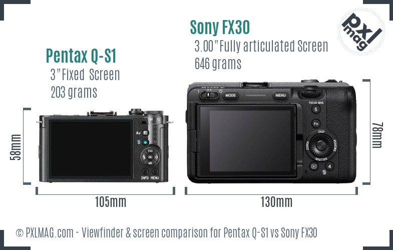 Pentax Q-S1 vs Sony FX30 Screen and Viewfinder comparison