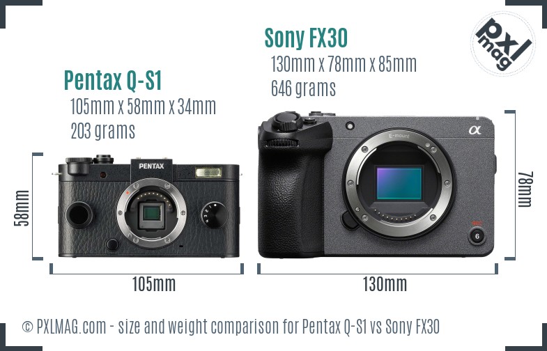 Pentax Q-S1 vs Sony FX30 size comparison Pentax Q-S1 vs Sony FX30 size comparison