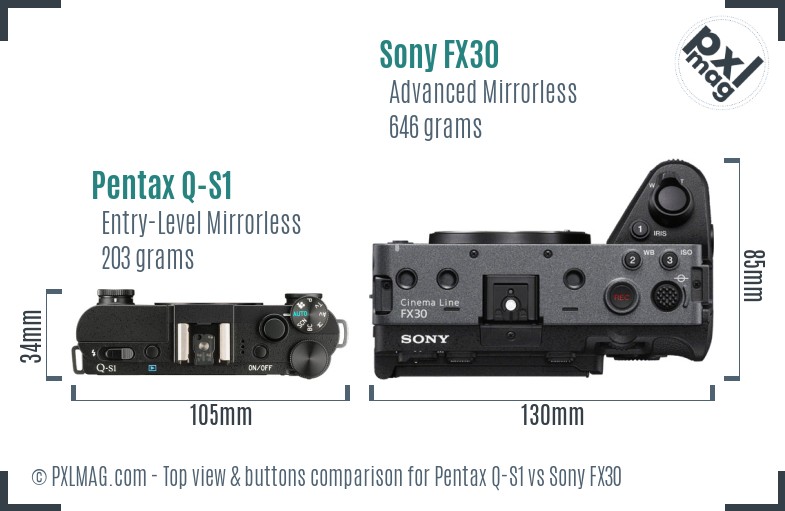 Pentax Q-S1 vs Sony FX30 top view buttons comparison