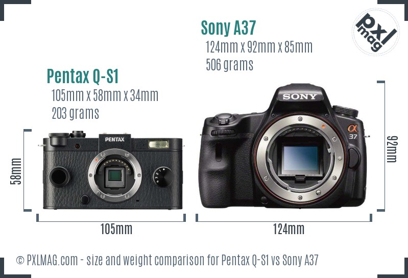 Pentax Q-S1 vs Sony A37 size comparison Pentax Q-S1 vs Sony A37 size comparison