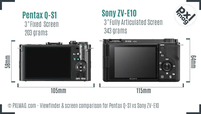 Pentax Q-S1 vs Sony ZV-E10 Screen and Viewfinder comparison