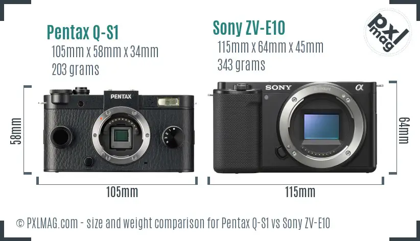 Pentax Q-S1 vs Sony ZV-E10 size comparison