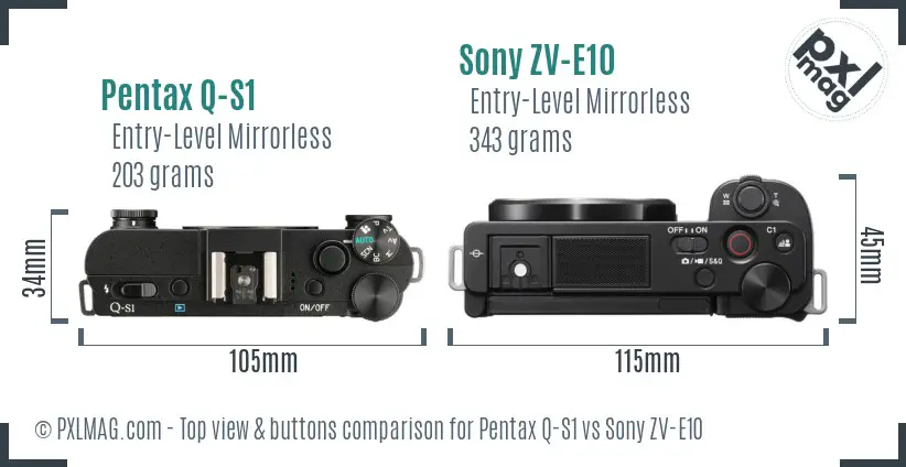 Pentax Q-S1 vs Sony ZV-E10 top view buttons comparison