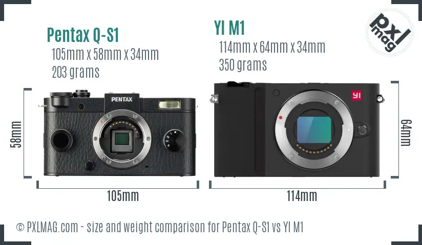Pentax Q-S1 vs YI M1 size comparison