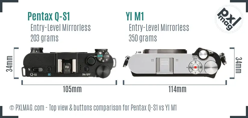 Pentax Q-S1 vs YI M1 top view buttons comparison