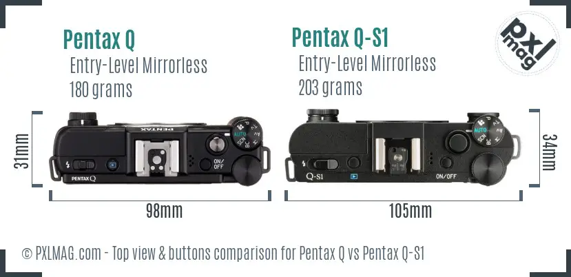 Pentax Q vs Pentax Q-S1 top view buttons comparison