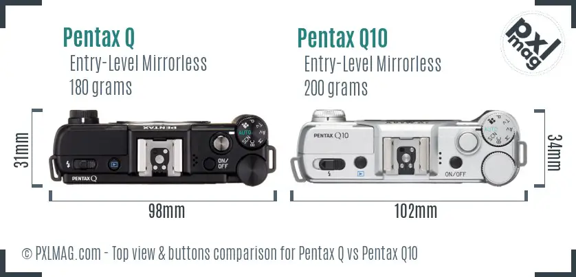 Pentax Q vs Pentax Q10 top view buttons comparison