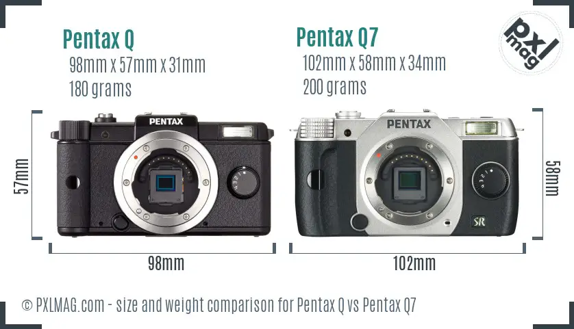 Pentax Q vs Pentax Q7 size comparison
