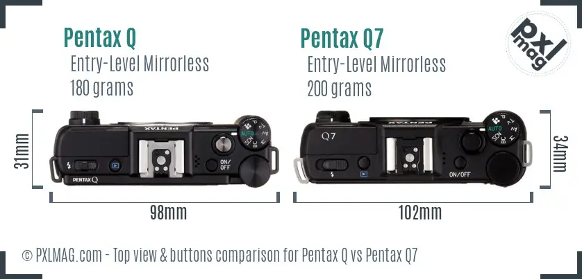 Pentax Q vs Pentax Q7 top view buttons comparison