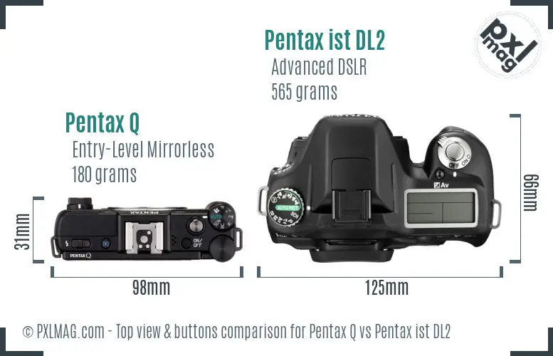 Pentax Q vs Pentax ist DL2 top view buttons comparison
