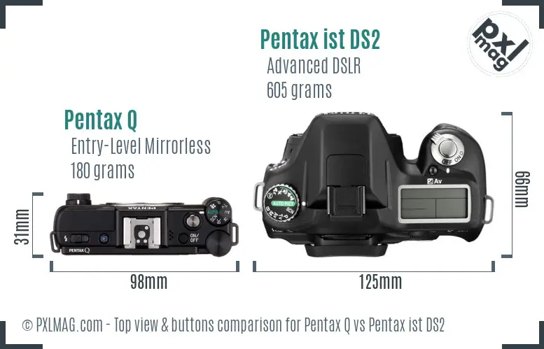 Pentax Q vs Pentax ist DS2 top view buttons comparison