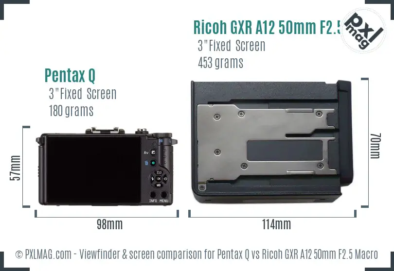 Pentax Q vs Ricoh GXR A12 50mm F2.5 Macro Screen and Viewfinder comparison