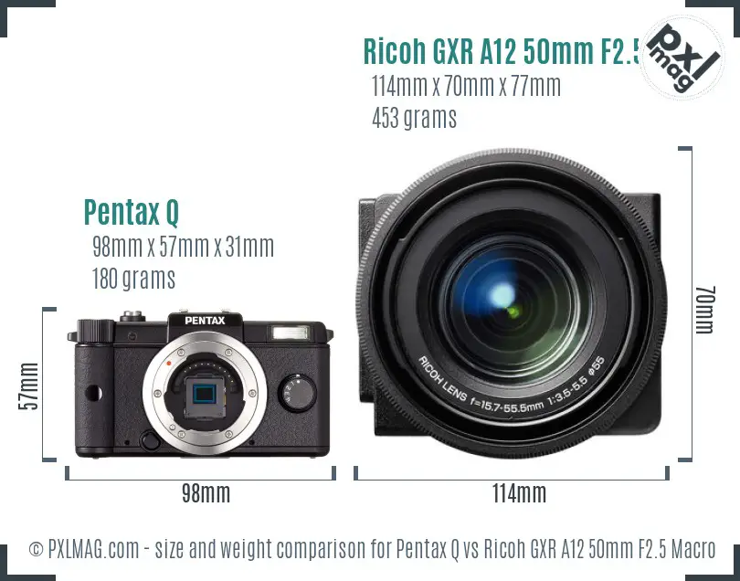 Pentax Q vs Ricoh GXR A12 50mm F2.5 Macro size comparison