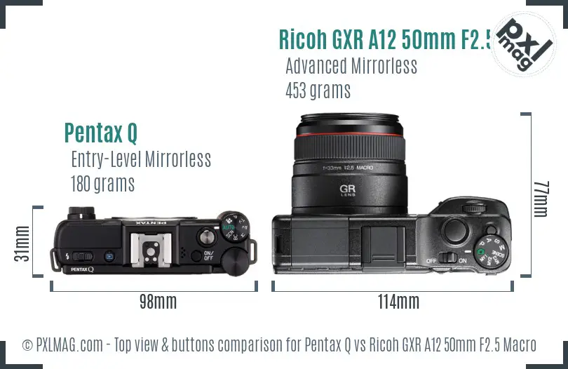 Pentax Q vs Ricoh GXR A12 50mm F2.5 Macro top view buttons comparison