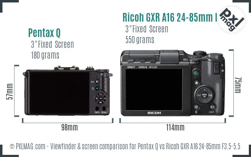Pentax Q vs Ricoh GXR A16 24-85mm F3.5-5.5 Screen and Viewfinder comparison