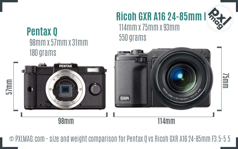Pentax Q vs Ricoh GXR A16 24-85mm F3.5-5.5 size comparison