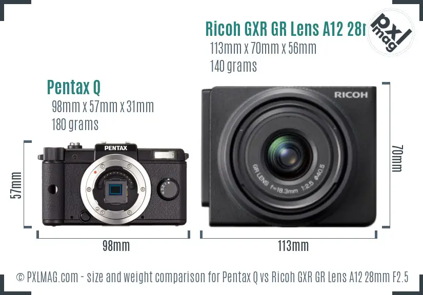 Pentax Q vs Ricoh GXR GR Lens A12 28mm F2.5 size comparison