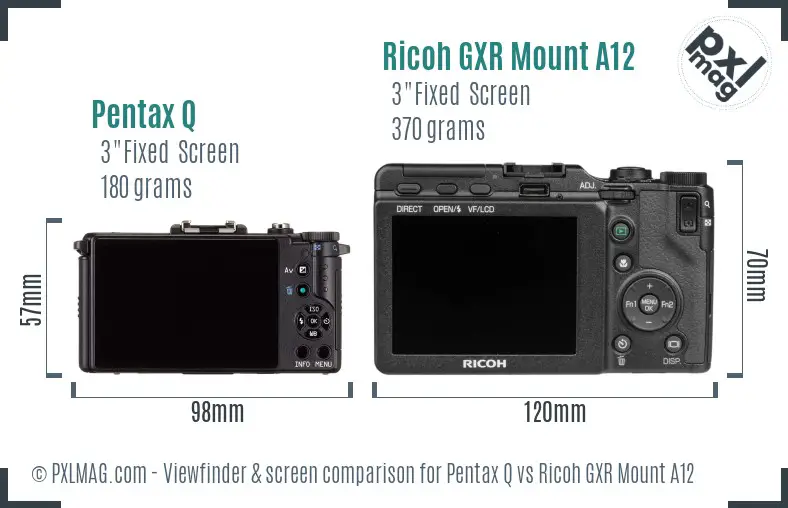 Pentax Q vs Ricoh GXR Mount A12 Screen and Viewfinder comparison