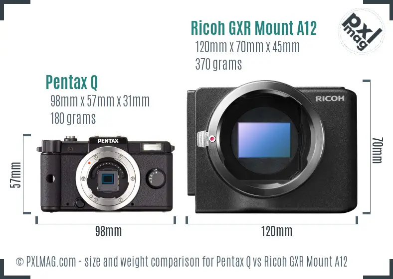 Pentax Q vs Ricoh GXR Mount A12 size comparison