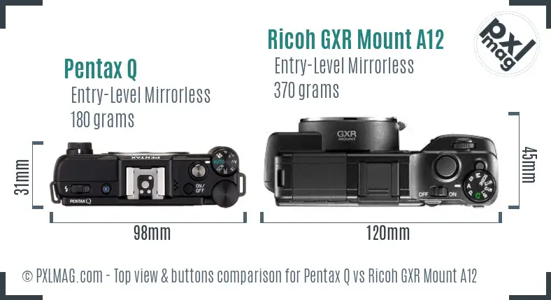 Pentax Q vs Ricoh GXR Mount A12 top view buttons comparison