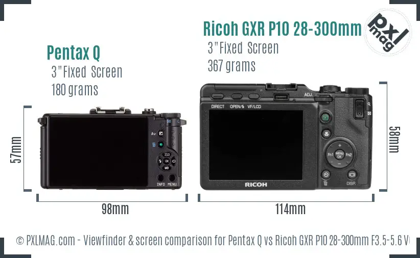 Pentax Q vs Ricoh GXR P10 28-300mm F3.5-5.6 VC Screen and Viewfinder comparison