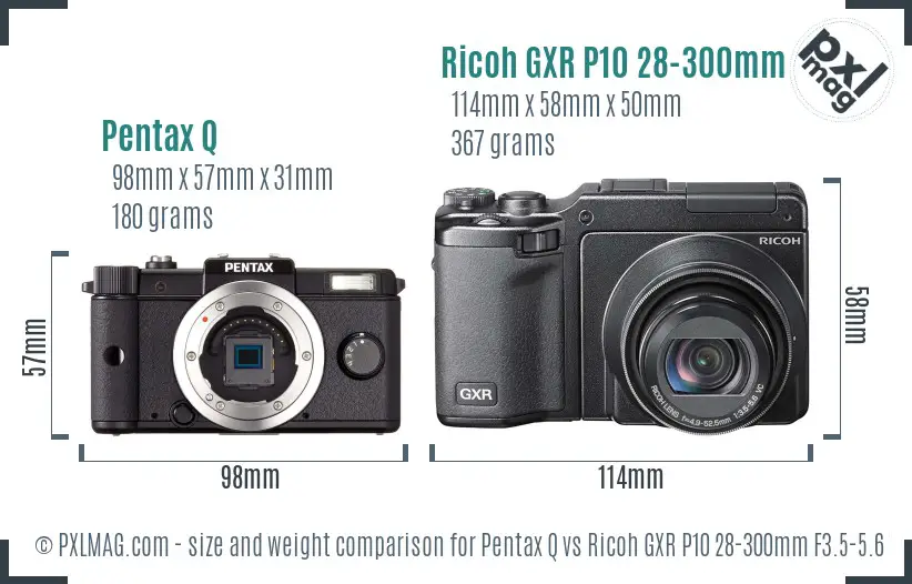 Pentax Q vs Ricoh GXR P10 28-300mm F3.5-5.6 VC size comparison