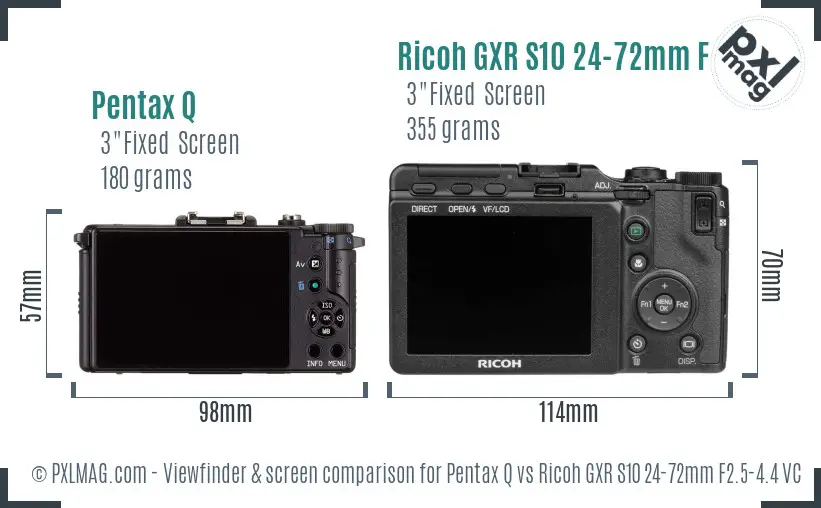 Pentax Q vs Ricoh GXR S10 24-72mm F2.5-4.4 VC Screen and Viewfinder comparison Pentax Q vs Ricoh GXR S10 24-72mm F2.5-4.4 VC Screen and Viewfinder comparison