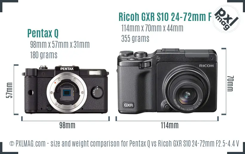 Pentax Q vs Ricoh GXR S10 24-72mm F2.5-4.4 VC size comparison Pentax Q vs Ricoh GXR S10 24-72mm F2.5-4.4 VC size comparison