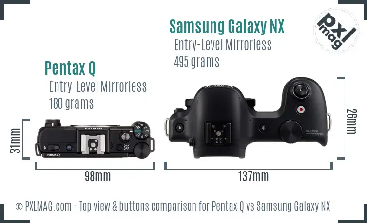 Pentax Q vs Samsung Galaxy NX top view buttons comparison