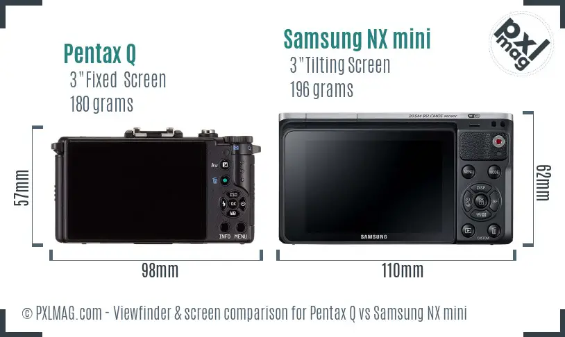 Pentax Q vs Samsung NX mini Screen and Viewfinder comparison
