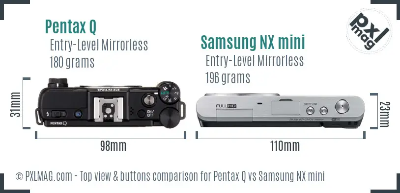 Pentax Q vs Samsung NX mini top view buttons comparison