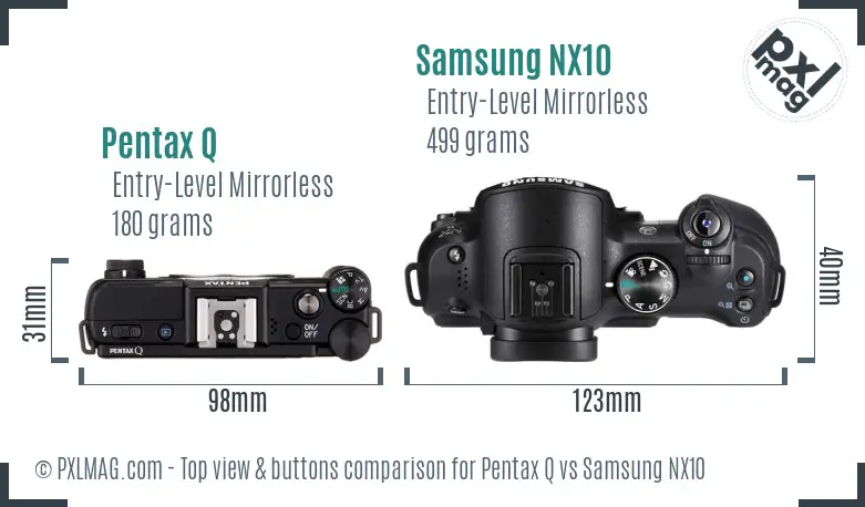 Pentax Q vs Samsung NX10 top view buttons comparison