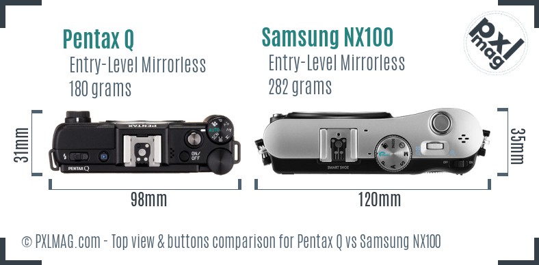 Pentax Q vs Samsung NX100 top view buttons comparison