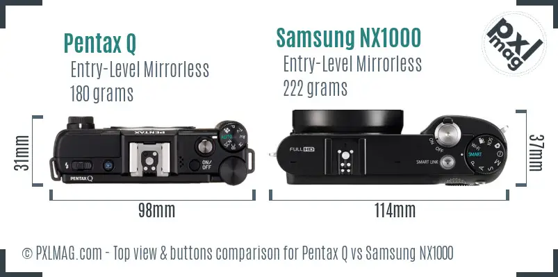 Pentax Q vs Samsung NX1000 top view buttons comparison