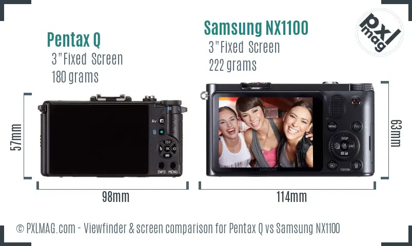 Pentax Q vs Samsung NX1100 Screen and Viewfinder comparison