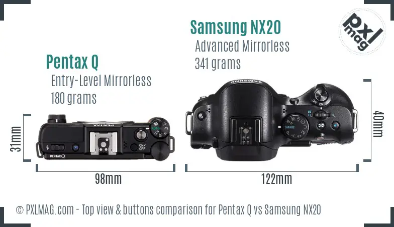 Pentax Q vs Samsung NX20 top view buttons comparison