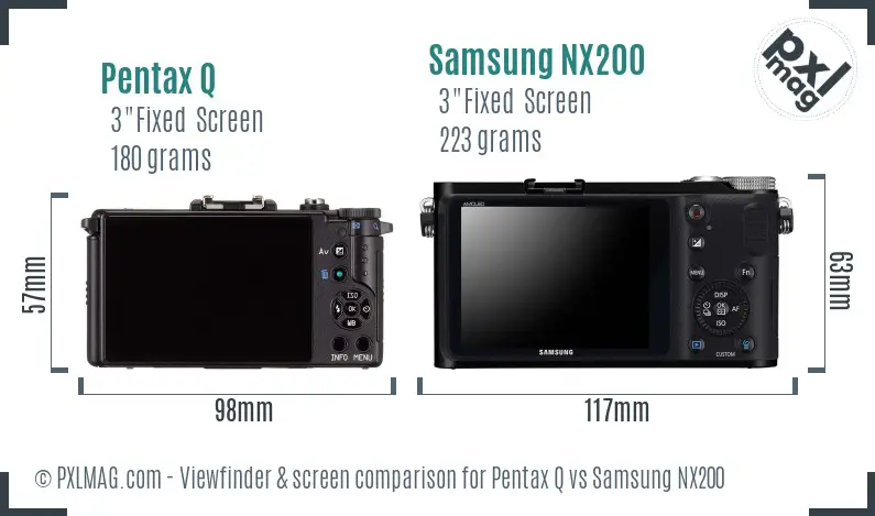 Pentax Q vs Samsung NX200 Screen and Viewfinder comparison