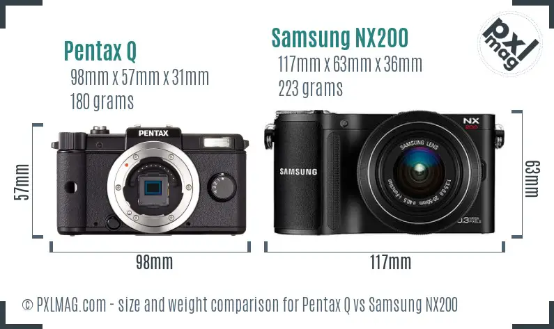 Pentax Q vs Samsung NX200 size comparison