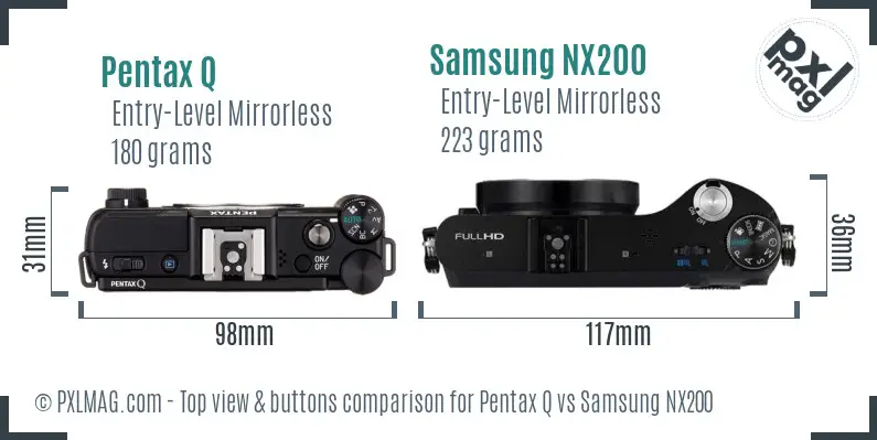 Pentax Q vs Samsung NX200 top view buttons comparison