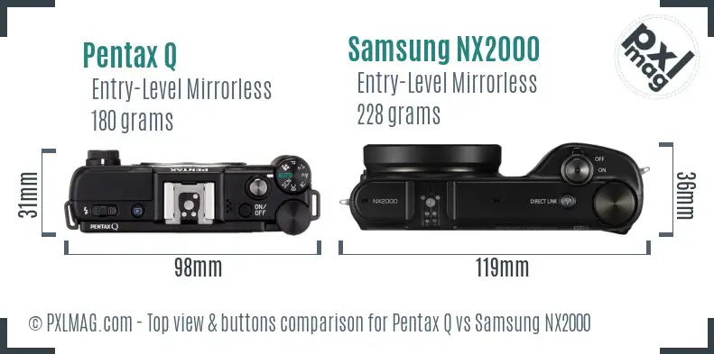 Pentax Q vs Samsung NX2000 top view buttons comparison