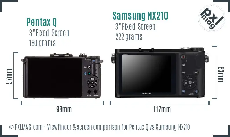 Pentax Q vs Samsung NX210 Screen and Viewfinder comparison